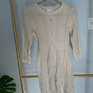 Elegant Cream Long Sleeve Knit Dress